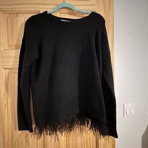 Black Sweater with Feather Hem
